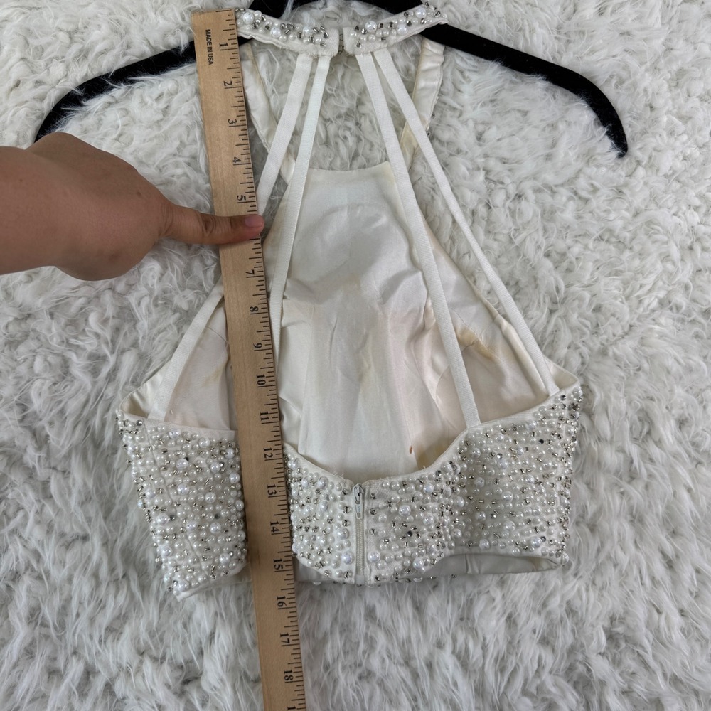 Shail K Ivory Pearl Beaded Halter Crop Top Size 2 Formal Pearlcore Glam Prom‎ - Picture 6 of 9